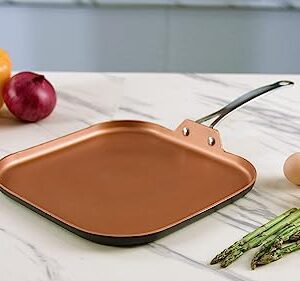 COOKSMARK 11-Inch Copper Griddle Pan for Stove Top -Nonstick Square Flat Pan with Stainless Steel Handle, Lightweight Induction Compatible -Oven Safe Dishwasher Safe