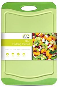 raj plastic cutting board reversible cutting board, dishwasher safe, chopping boards, juice groove, large handle, non-slip, bpa free (small (11.42" x 7.87"), lime green)