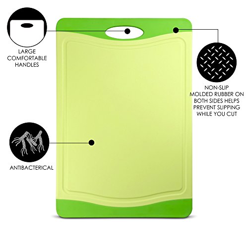 Raj Plastic Cutting Board Reversible Cutting board, Dishwasher Safe, Chopping Boards, Juice Groove, Large Handle, Non-Slip, BPA Free (Small (11.42" x 7.87"), Lime Green)