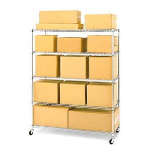 Seville Classics UltraDurable Heavy Duty NSF Solid Steel Wire Rack Storage Unit Shelving with Wheels, 5-Tier, 60" W x 24" D