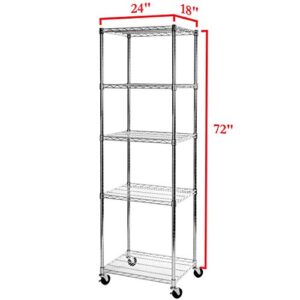 Seville Classics UltraDurable Heavy Duty NSF Solid Steel Wire Rack Storage Unit Organizer for Garage, Warehouse, Office, Restaurant, Classroom, Kitchen, 5-Tier Shelving, 24" W x 18" D