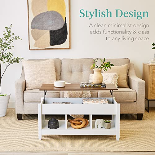 Best Choice Products Lift Top Coffee Table Hidden Storage Wooden Dining Accent Table Furniture for Living Room, Display Shelves - White/Brown