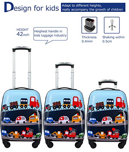 Lttxin Kids Rolling Luggage with Wheels Hard Shell Carry On Suitcase 18 inch for Toddler Boys Veholes