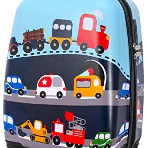 Lttxin Kids Rolling Luggage with Wheels Hard Shell Carry On Suitcase 18 inch for Toddler Boys Veholes