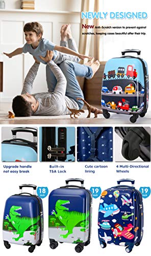 Lttxin Kids Rolling Luggage with Wheels Hard Shell Carry On Suitcase 18 inch for Toddler Boys Veholes