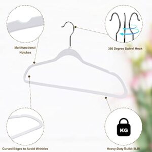 Quality Hangers 50 Pack Non-Velvet Plastic Hangers for Clothes - Heavy Duty Coat Hanger Set - Space-Saving Closet Hangers with Chrome Swivel Hook, Functional Non-Flocked Hangers - White