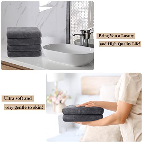 KinHwa Microfiber Hand Towels for Bathroom - Soft and Light-Weight Face Towels Odor Free Wash Towels for Bath, Spa, Gym (Gray, 2)