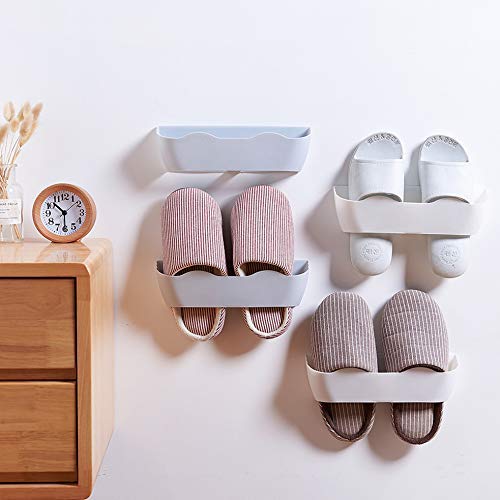 Yocice Wall Mounted Shoes Rack 4pcs with Sticky Hanging Strips, Plastic Shoes Holder Storage Organizer,Door Shoe Hangers (White- SM02(4PCS))