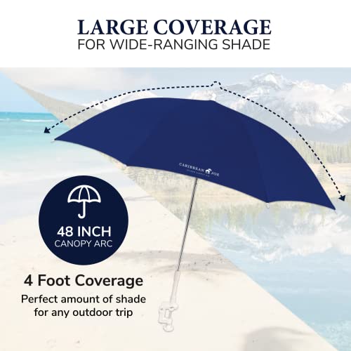 Caribbean Joe Beach Umbrella for Chair, Adjustable and Universal Clamp On Beach Umbrella with UV Protection, 48 Inch Arc, Navy