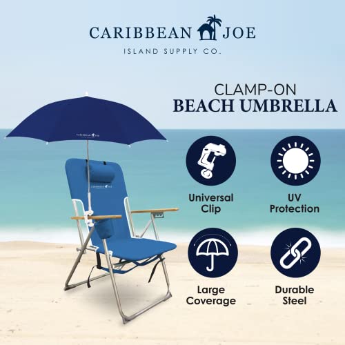 Caribbean Joe Beach Umbrella for Chair, Adjustable and Universal Clamp On Beach Umbrella with UV Protection, 48 Inch Arc, Navy