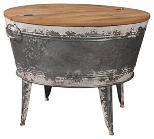 signature design by ashley shellmond rustic distressed metal accent cocktail table with lift top 20", gray