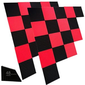 48 pack black/red 12 "x 12 "x1" acoustic panels studio soundproofing foam