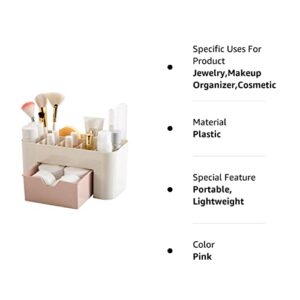COOKI Makeup Organizer Cosmetic Storage Drawers and Jewelry Display Box Make Up Organizers and Storage, 22 x 10 x 10.3 cm (Pink)