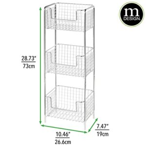 mDesign Steel Freestanding Storage Organizer Tower Rack Basket Shelf, Metal 3-Tier Furniture Unit for Master/Guest Bathroom, Powder Room - Holds Bath Towels, Soap - Concerto Collection - Chrome