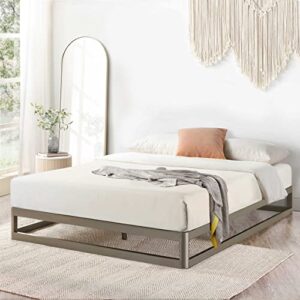 mellow 9" metal platform bed frame w/heavy duty steel slat mattress foundation (no box spring needed), king, gray