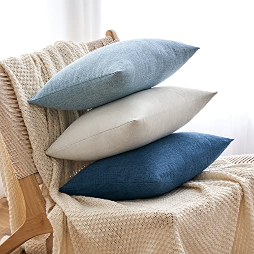 MIULEE Pack of 2 Decorative Linen Burlap Pillow Cover Square Solid Throw Cushion Case for Sofa Car Couch 18x18 Inch Light Blue