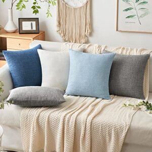 MIULEE Pack of 2 Decorative Linen Burlap Pillow Cover Square Solid Throw Cushion Case for Sofa Car Couch 18x18 Inch Light Blue