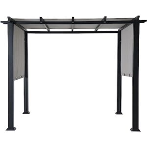 hanover han 8 x 10 ft. freestanding adjustable gray canopy, heavy-duty steel metal frame with weather-protective powder coating, pergola 8'x10', 0