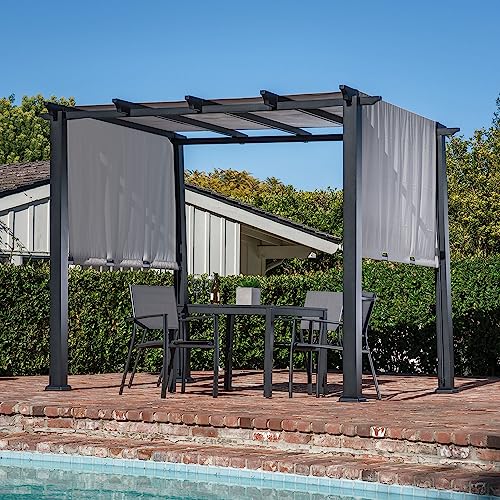 Hanover HAN 8 x 10 Ft. Freestanding Adjustable Gray Canopy, Heavy-Duty Steel Metal Frame with Weather-Protective Powder Coating, Pergola 8'x10', 0