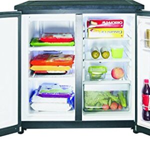 RCA RFR551-5.5 Cu. Ft. - Side by Side 2-Door - Compact Refrigerator/Freezer - Temperature Control - Stainless,Silver