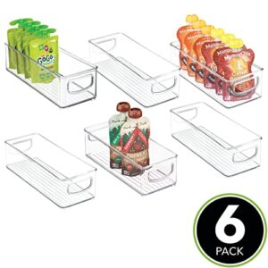 mDesign Plastic Stackable Small Organizing Bin Kitchen Pantry Cabinet, Refrigerator, Freezer Food Organization Storage Bins with Handles, Drawer Container Organizer, Ligne Collection, 6 Pack - Clear