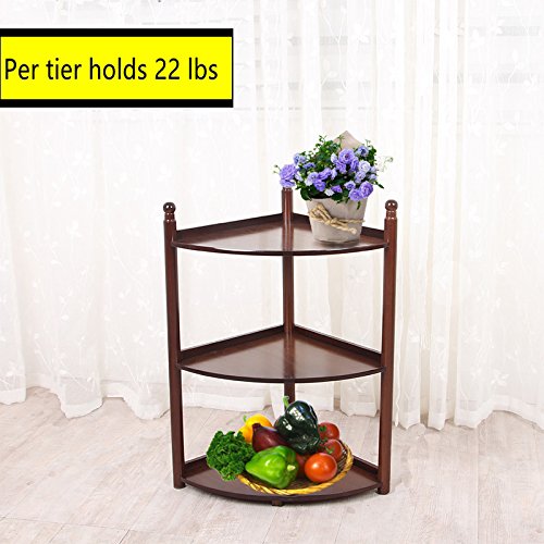 Livebest 3 Tier Corner Shelf Turn-n-Tube Corner Rack Tower Organizer Display Unit Shelves for Living Room Book Storage,Kitchen,Bath Room,Brown