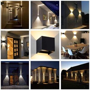 LANFU LED Aluminum Waterproof Outdoor Wall Sconce, 6W 100-277V 3000K Cube Square Warm Light 2 LEDs Black 6W Outside Wall Lights for House Patio