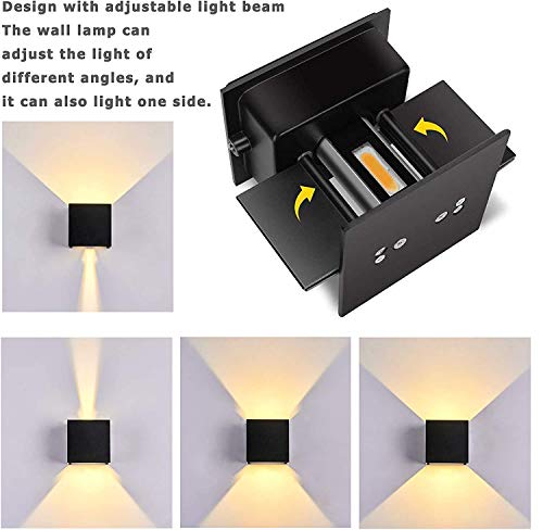 LANFU LED Aluminum Waterproof Outdoor Wall Sconce, 6W 100-277V 3000K Cube Square Warm Light 2 LEDs Black 6W Outside Wall Lights for House Patio