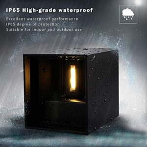 LANFU LED Aluminum Waterproof Outdoor Wall Sconce, 6W 100-277V 3000K Cube Square Warm Light 2 LEDs Black 6W Outside Wall Lights for House Patio