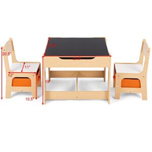 Costzon Kids Table and Chair Set, 3 in 1 Wooden Activity Table for Toddlers Arts, Crafts, Drawing, Reading, Playroom, Toddler Table and Chair Set w/ 2 in 1 Tabletop, Storage Space, Gift for Boy & Girl