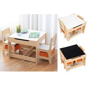 Costzon Kids Table and Chair Set, 3 in 1 Wooden Activity Table for Toddlers Arts, Crafts, Drawing, Reading, Playroom, Toddler Table and Chair Set w/ 2 in 1 Tabletop, Storage Space, Gift for Boy & Girl