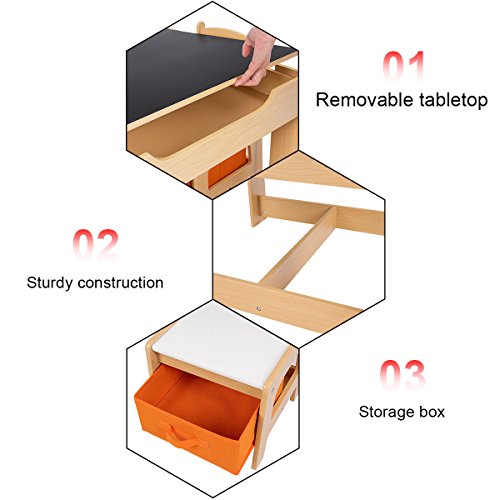 Costzon Kids Table and Chair Set, 3 in 1 Wooden Activity Table for Toddlers Arts, Crafts, Drawing, Reading, Playroom, Toddler Table and Chair Set w/ 2 in 1 Tabletop, Storage Space, Gift for Boy & Girl