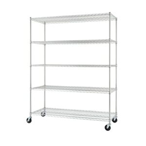 trinity basics tbfc-0931 5-tier adjustable wire shelving with wheels for kitchen organization, garage storage, laundry room, nsf certified, 600 to 2250 pound capacity, 60” by 24” by 77”, chrome