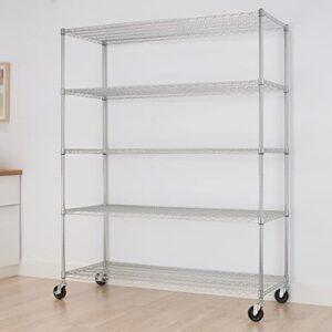 TRINITY BASICS TBFC-0931 5-Tier Adjustable Wire Shelving with Wheels for Kitchen Organization, Garage Storage, Laundry Room, NSF Certified, 600 to 2250 Pound Capacity, 60” by 24” by 77”, Chrome