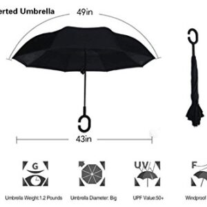 LLanxiry Umbrella,Inverted Reverse Upside Down Umbrellas with C-Shaped Handle, Anti-UV Waterproof Rain Umbrella for Women and Men (high clouds)