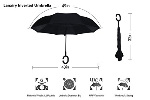 LLanxiry Umbrella,Inverted Reverse Upside Down Umbrellas with C-Shaped Handle, Anti-UV Waterproof Rain Umbrella for Women and Men (high clouds)