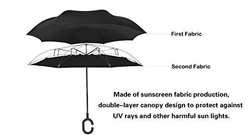 LLanxiry Umbrella,Inverted Reverse Upside Down Umbrellas with C-Shaped Handle, Anti-UV Waterproof Rain Umbrella for Women and Men (high clouds)