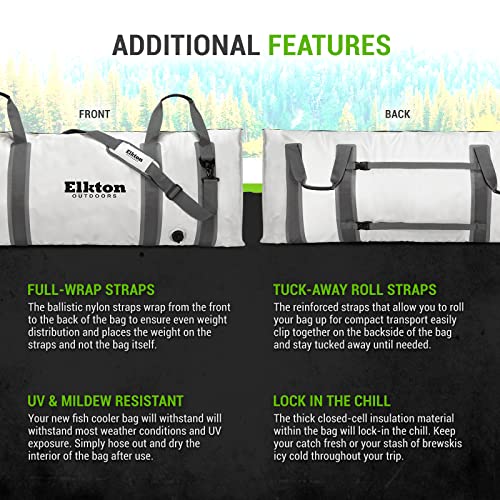 Elkton Outdoors Insulated Fish Cooler Bag Leakproof Fish Kill Bag 60x20in Fish Cooler with Easy Grip Carry Handles for Outdoor Travel 60 Liter