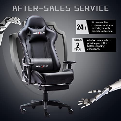 Nokaxus Gaming Chair Large Size High-back Ergonomic Racing Seat with Massager Lumbar Support and Retractible Footrest PU Leather 90-180 degree adjustment of backrest Thickening sponges (YK-6008-BLACK)