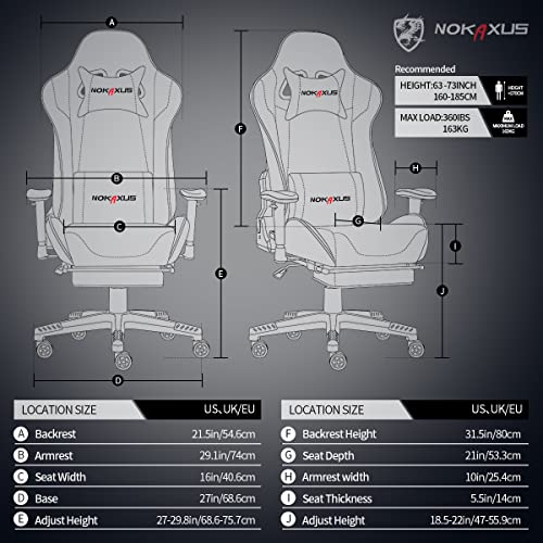 Nokaxus Gaming Chair Large Size High-back Ergonomic Racing Seat with Massager Lumbar Support and Retractible Footrest PU Leather 90-180 degree adjustment of backrest Thickening sponges (YK-6008-BLACK)