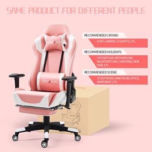 NOKAXUS Gaming Chair Large Size High-Back Ergonomic Racing Seat with Massager Lumbar Support and Retractible Footrest PU Leather 90-180 Degree Adjustment of backrest Thickening sponges (YK-6008-PINK)