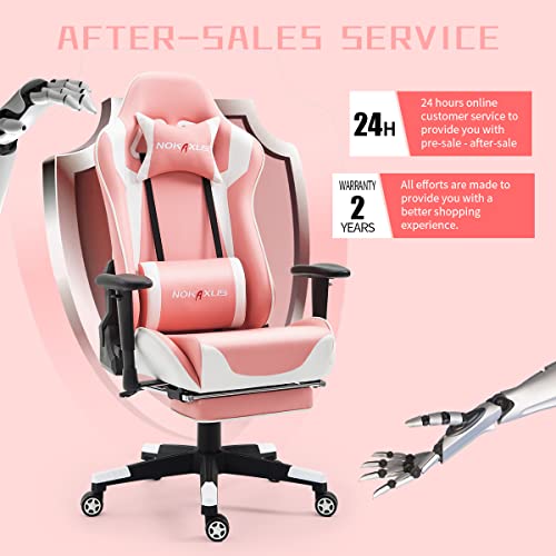 NOKAXUS Gaming Chair Large Size High-Back Ergonomic Racing Seat with Massager Lumbar Support and Retractible Footrest PU Leather 90-180 Degree Adjustment of backrest Thickening sponges (YK-6008-PINK)