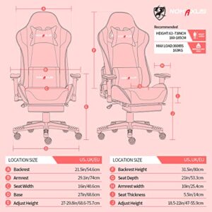 NOKAXUS Gaming Chair Large Size High-Back Ergonomic Racing Seat with Massager Lumbar Support and Retractible Footrest PU Leather 90-180 Degree Adjustment of backrest Thickening sponges (YK-6008-PINK)