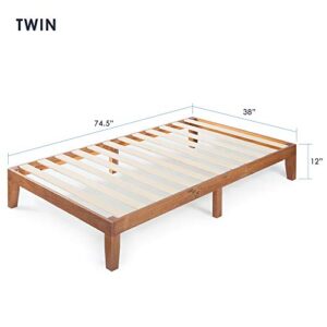 Mellow Naturalista Classic 12-Inch Solid Wood Platform Bed | Wooden Slats, No Box Spring Needed, Easy Assembly | Twin, Natural Pine