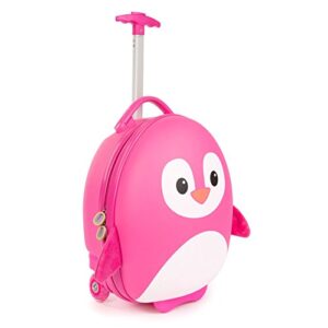 boppi tiny trekker kids luggage travel suitcase carry on cabin bag holiday pull along trolley lighweight wheeled holdall 17 litre hand case - pink penguin