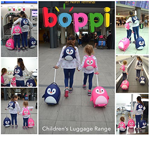 Boppi Tiny Trekker Kids Luggage Travel Suitcase Carry On Cabin Bag Holiday Pull Along Trolley Lighweight Wheeled Holdall 17 Litre Hand Case - Pink Penguin