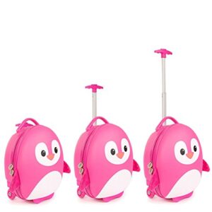 Boppi Tiny Trekker Kids Luggage Travel Suitcase Carry On Cabin Bag Holiday Pull Along Trolley Lighweight Wheeled Holdall 17 Litre Hand Case - Pink Penguin