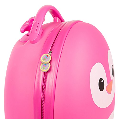 Boppi Tiny Trekker Kids Luggage Travel Suitcase Carry On Cabin Bag Holiday Pull Along Trolley Lighweight Wheeled Holdall 17 Litre Hand Case - Pink Penguin