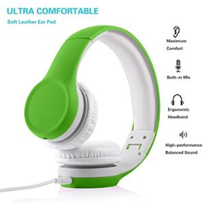 YUSONIC Kids Headphones, Two Audio Port for Sharing, Headphones for Kids with mic & Volume Limiting, Baby Children Toddlers Boys Girls Laptop Tablet Class Travel School use（Green