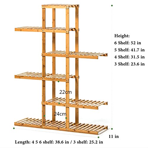 Magshion Wooden Flower Stands Plant Display Rack Choose 3 4 5 6 Shelf for Multiple Plants Large Wood Plant Rack Holder Garden Shelves (6 Shelf)